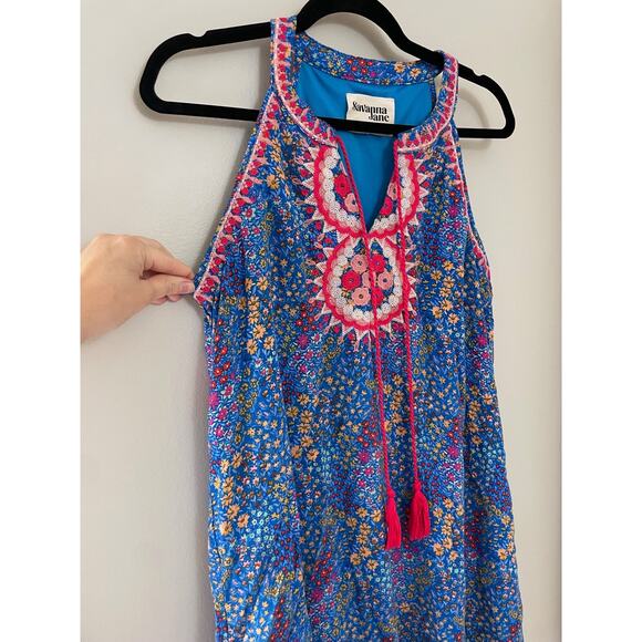 Savannah Jane Small Shop Vibrant Blue Floral Summer Shift Dress w/ Embroidery L‎ - Picture 2 of 6